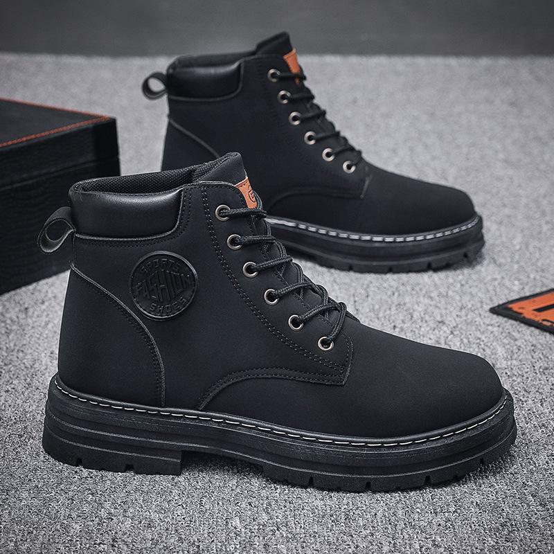 Pánské podzimní/zimní žluté martensky: Vysoké boty, Trendy, Protiskluzové, Odolné proti opotřebení, Korejský styl.