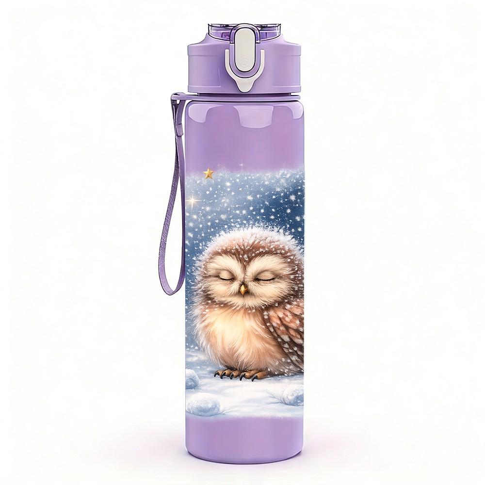 1PC Owl Sitting In Starry Night Sky Print 750ml Color Plastic Sports Water Bottle Leakproof Flip Straw Lid Suitable for Sports Office Home Use