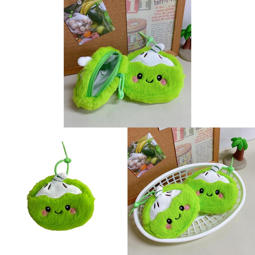 Plush Coconut Coin Wallet With Zipper Storage For Kids And Teens
