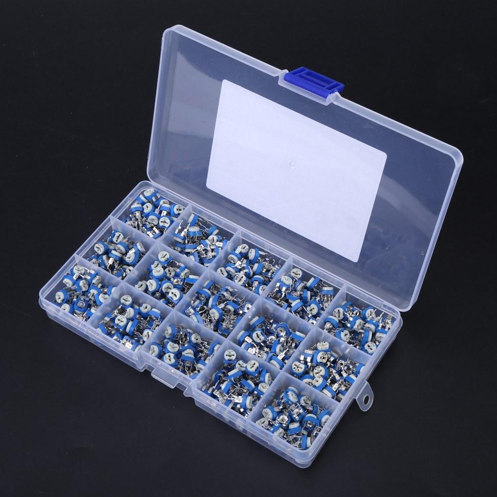 375Pcs 15 Values Potentiometer Variable Resistor Assortment Kit with Box