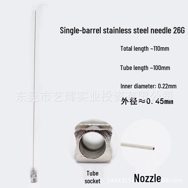 Stainless Steel Dispensing Valve Syringe Needle, 110mm Long, 100mm Tube, Pointed Tip
