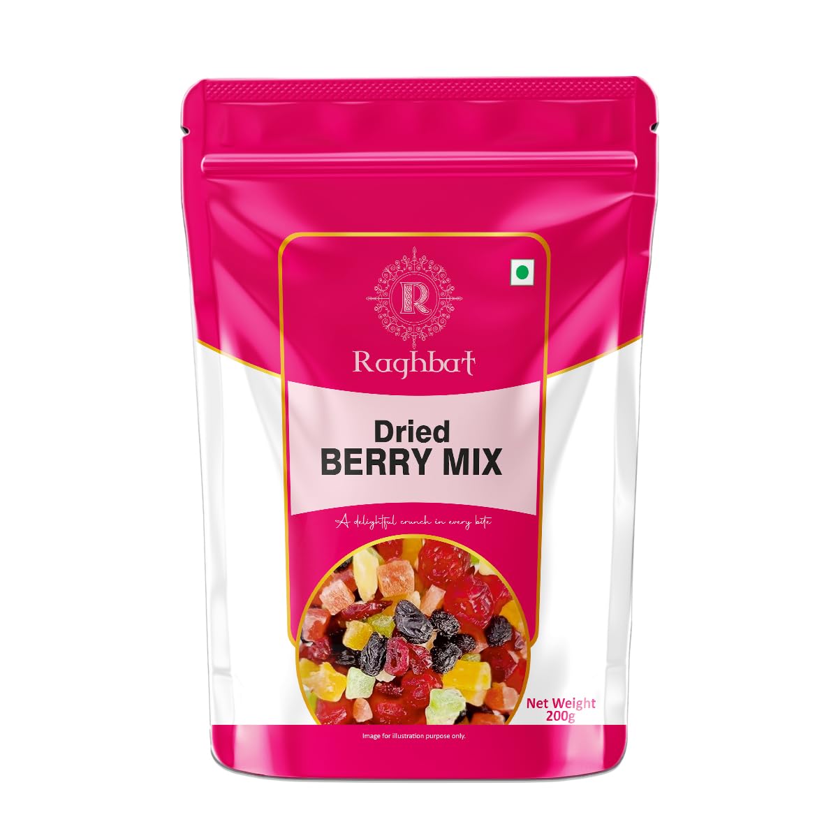 Ragbhat 8 Berries Mix 200g | Premium Dried Berries Without Sugar | Cranberry, Blueberry, Strawberry, Black Raisins, Pineapple, Papaya, Kiwi & Man