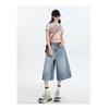 Damen Vintage Weite Beine Denim Capri Hosen Shorts Sommer Bauchkontrolle Locker Gerade Beine Lässig Streetwear