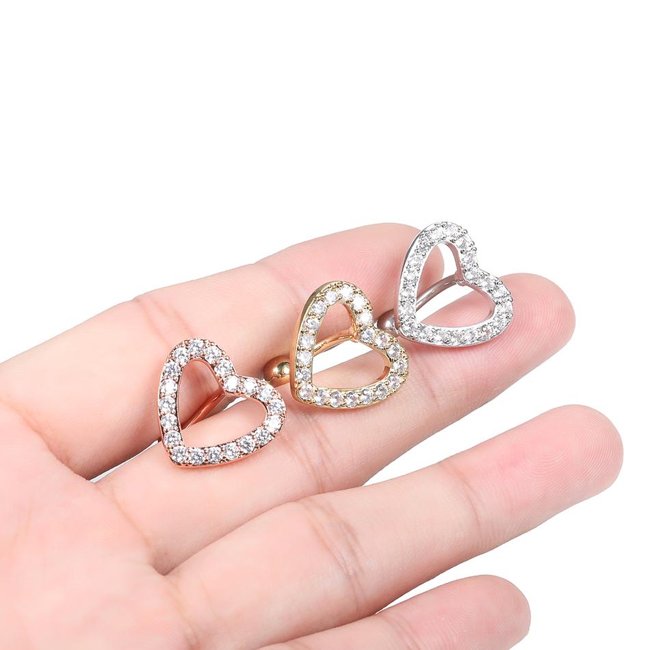 1PC Surgical Steel 14G CZ Reversed Bar Belly Button Ring Heart Navel Stud Piercing Ring Jewelry Sexy Umbilical Oreja Pircings
