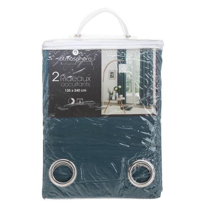Lot de 2 rideaux occultants "Odélie" bleu canard 135x240cm - Atmosphera createur d'interieur