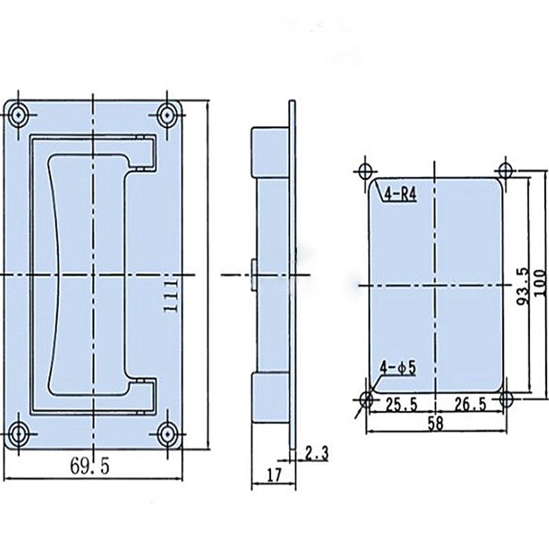 1pc 9.5cm x 6cm/11.1cm x6.9cm Metal Rectangle Shaped Recessed Folding Pull Handle Grip