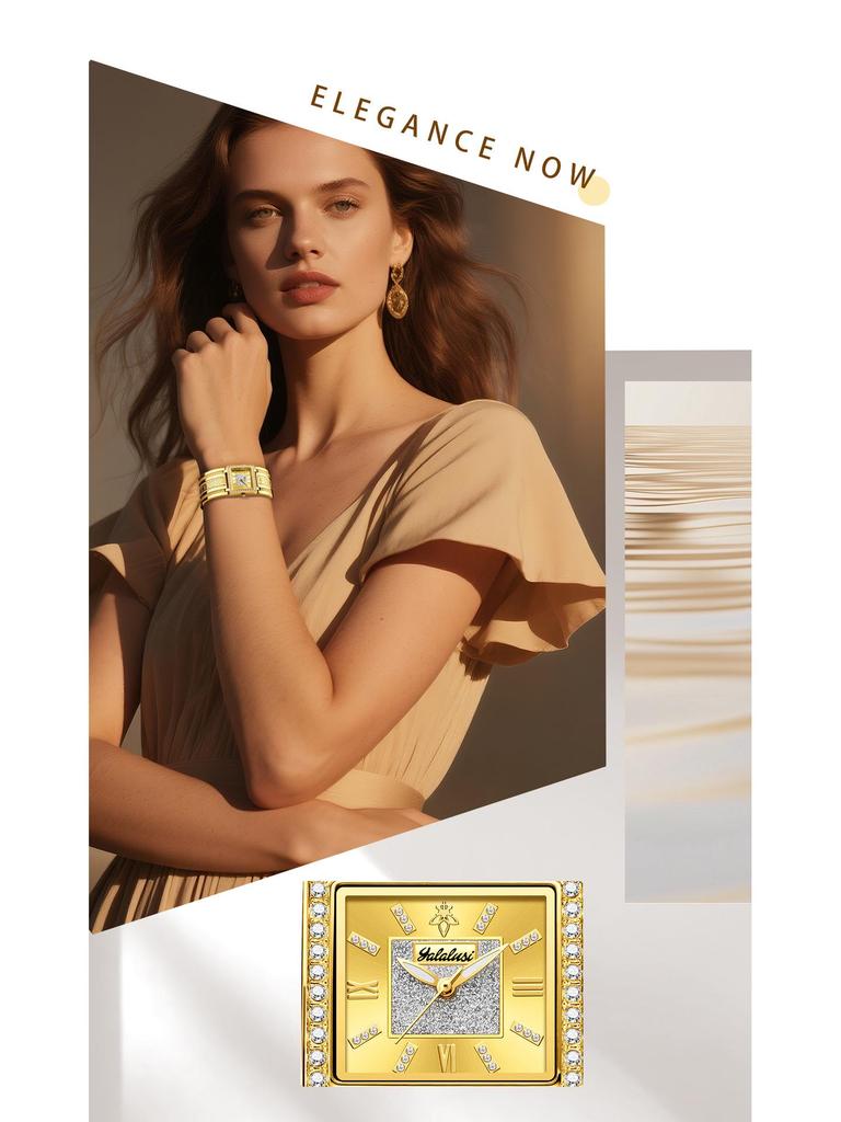 YaLalusi Gold Diamond Women's Watch with Diamond-Set Bracelet