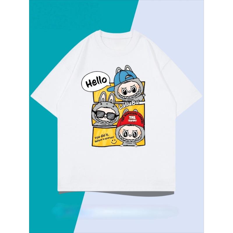 Pánské tričko s krátkým rukávem 2025 Nové letní Labubu Volný top z čisté bavlny Trendy pár LabuBU Anime tričko