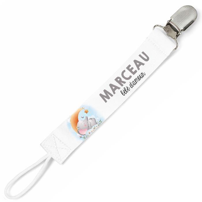 Planetee Attache tétine pour prénom MARCEAU bébé d'amour éléphant garçon | Attache sucette cadeau naissance