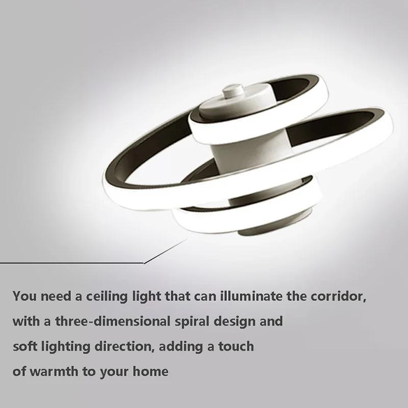 Modern LED Ceiling Light Black/White Spiral Line For Living Room Bedroom Hallway Aisle Entrance Study Indoor Lighting Fixtures