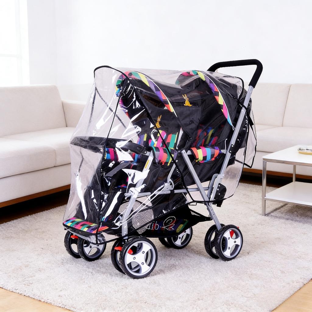 Double Seat Baby Stroller Rain Cover Windproof Front Rear Twin Stroller Protector