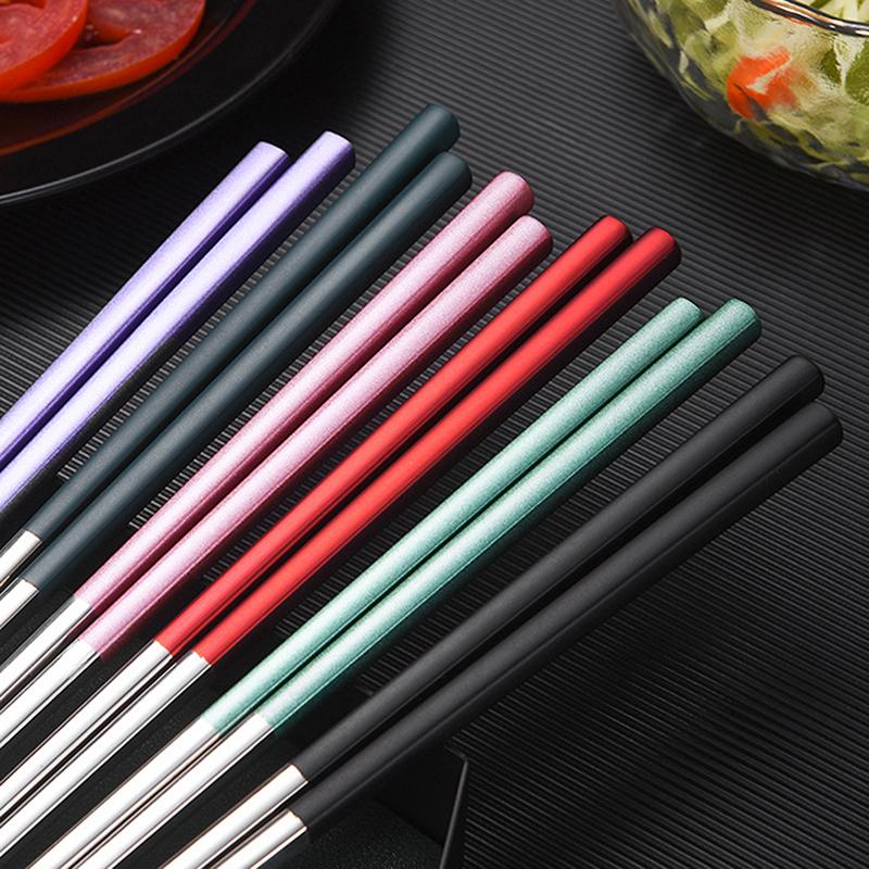 Stal nierdzewna 304 Pałeczki Lunch Zastawa stołowa Podróżne Przenośne Antypoślizgowe Pałeczki z Pudełkiem do Przechowywania Uchwyt Kuchenna Zastawa stołowa