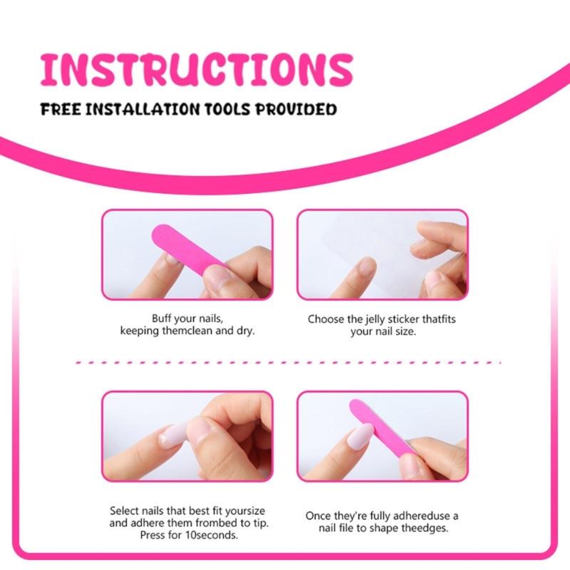 24 Pcs Heart Acrylic Nail with Rhinestones Valentines Day False Nail French Tip Stick on Nail 3D Bows Press On Nail