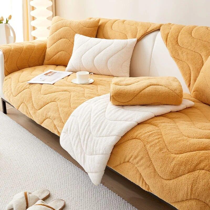 Nordische Patchwork Wellen Sofaüberzug Rutschfest Dickes Plüsch Sofa Kissenmatte für Wohnzimmer Ecksofa Heimdekoration