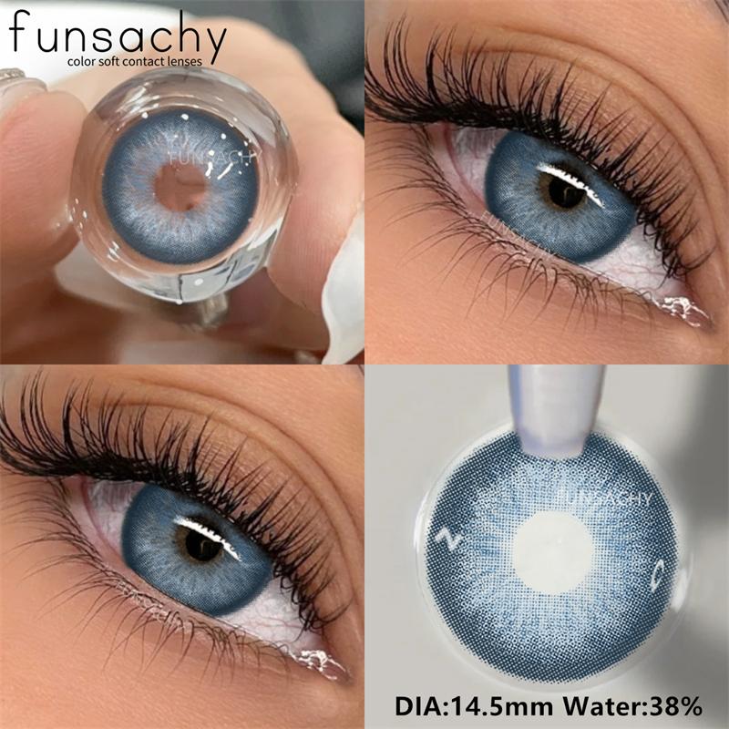 FUNSACHY 2 Stück natürliche Linsen, farbige Kontaktlinsen für die Augen, grüne Augen, bunte Linsen, jährliche blaue und graue weiche Kontaktlinsen