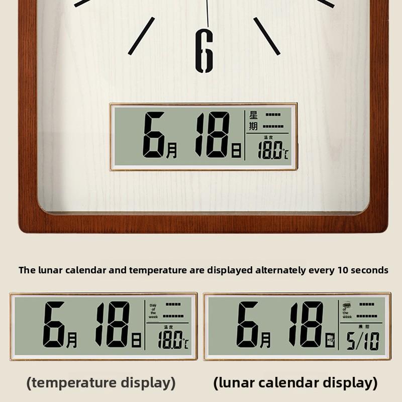 Wall Clock New Chinese Solid Wood Living Room Rectangular Home Bedroom Simple Atmosphere Silent Wall Clock Home Decor