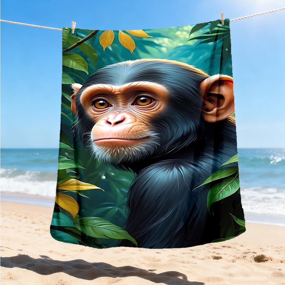 1pc Chimpanzee Print Throw Blanket Polyester Fiber, Lightweight Flannel, Soft & Warm, All Season Use for Outdoor, Camping Digital Print