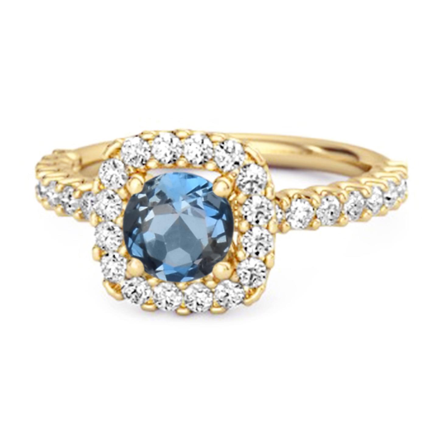 

London Blue Topaz Round Cushion Halo Ring - 925 Sterling Silver Gold Vermeil 12 жовтий