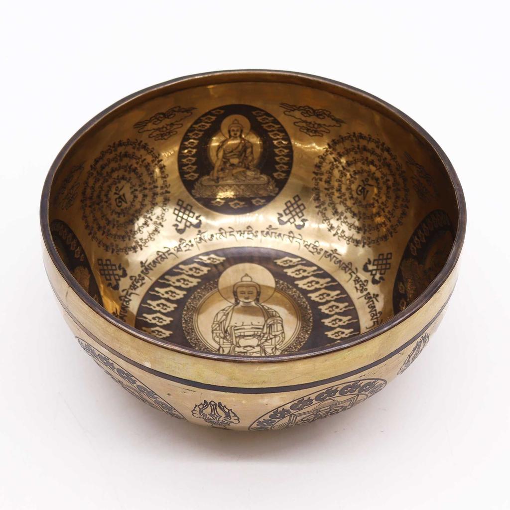 Tibetan Singing Bowl 21cm 5 Buddhas Engraved