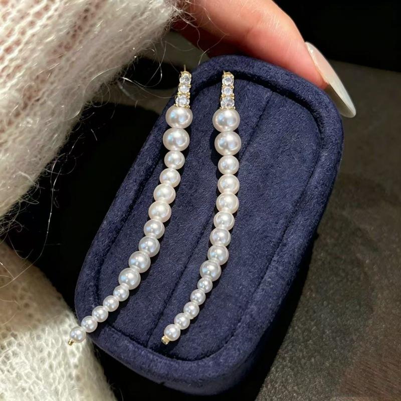 Shining Crystal Pearl Tassel Earrings Luxury Fashion Ear Jewelry