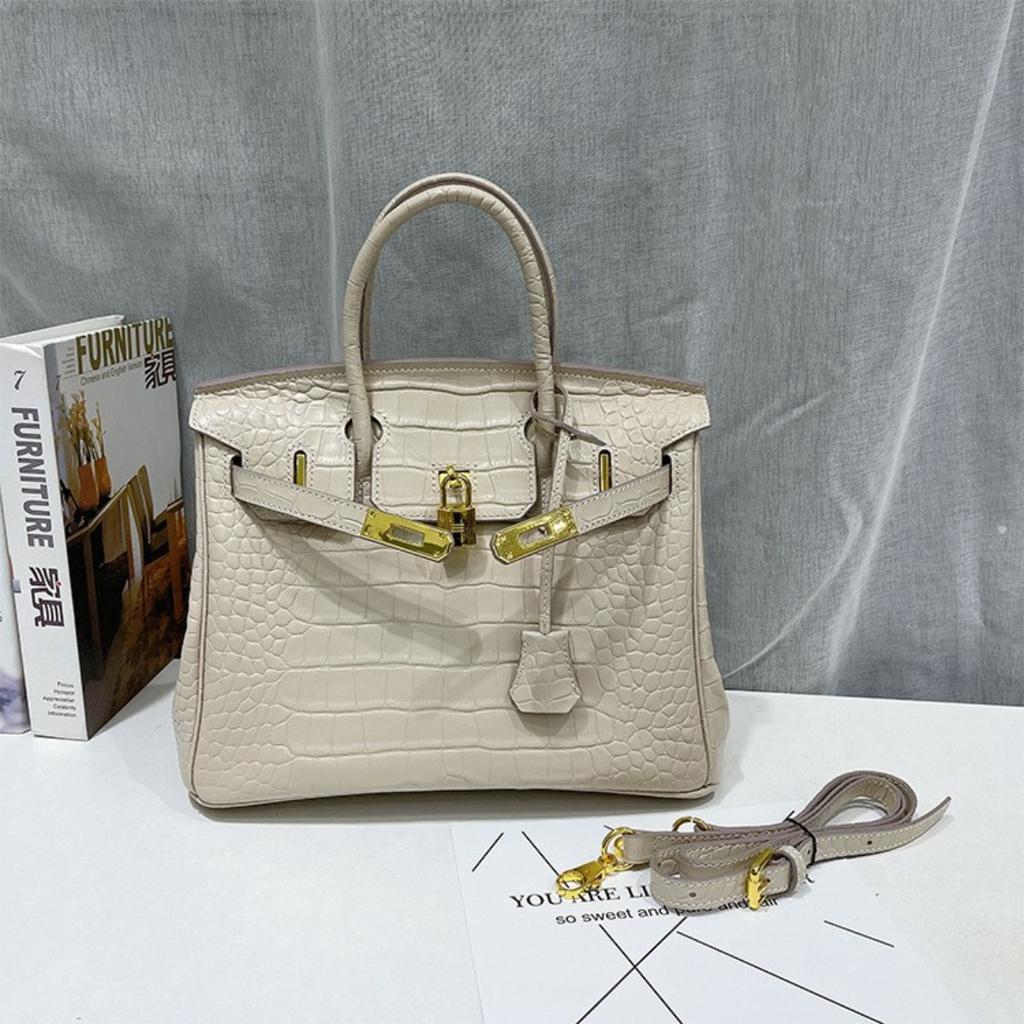 Platinum bag 30 inch crocodile pattern first layer cowhide genuine leather European and American foreign trade large-capacity hand bag cross-border
