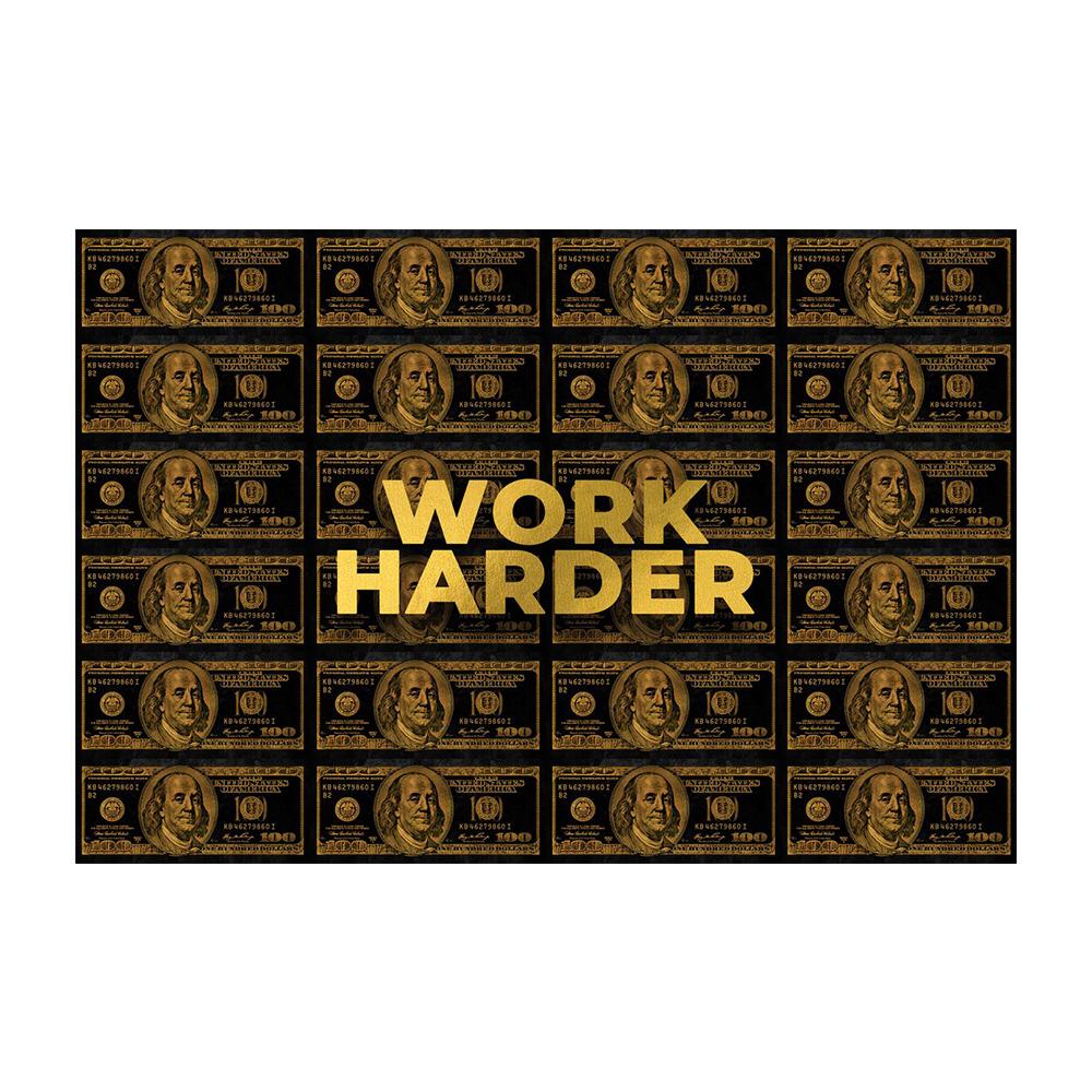 

Работайте усерднее, банкнота, доллар, золотой текст, постеры, современные картины на холсте, поп-настенные художественные принты, модные для гостиной, домашнего офиса, украшения, фотографии 20x30cm No Frame чёрный