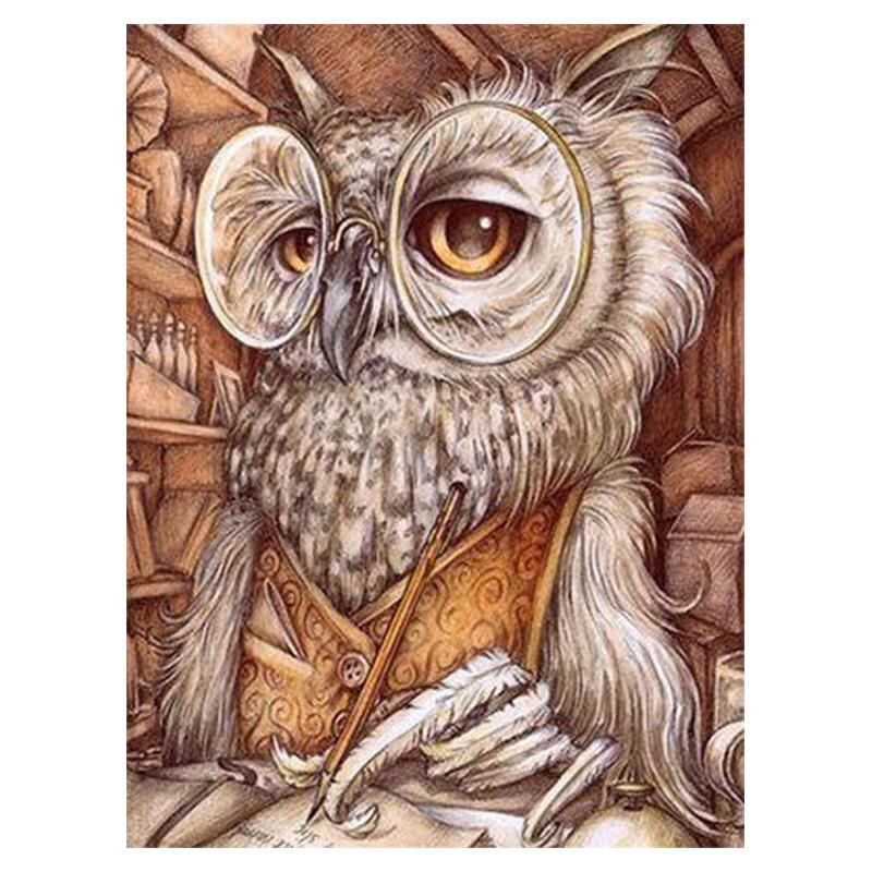 5D DIY Διαμαντοζωγραφική Κουκουβάγια Κιτ Σταυροβελονιάς Πλήρης Τρύπα Στρογγυλή Κέντημα Μωσαϊκό Κινούμενα Σχέδια Τέχνη Εικόνα από Στρας Διακόσμηση Δώρο