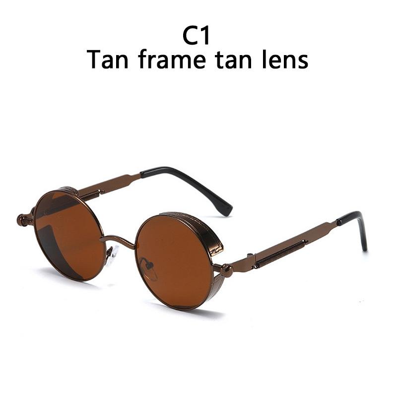 Gothic Steampunk Sunglasses Men Women Vintage Round Metal Frame Punk Style UV400 Sun Glasses Designer Brand