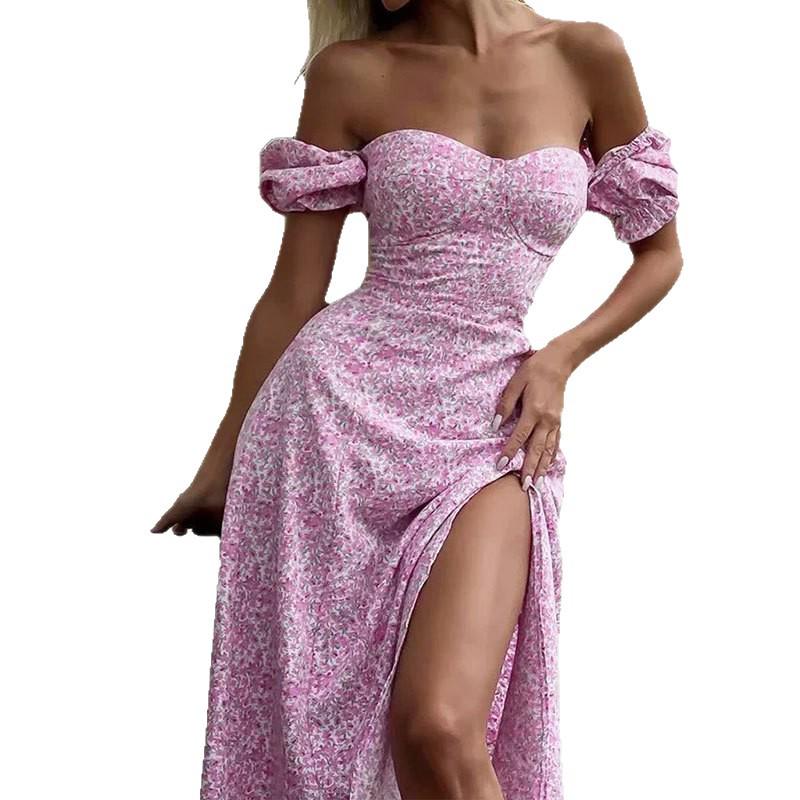 Spring 2026 Sexy Floral One-Shoulder Slit Dress for Women