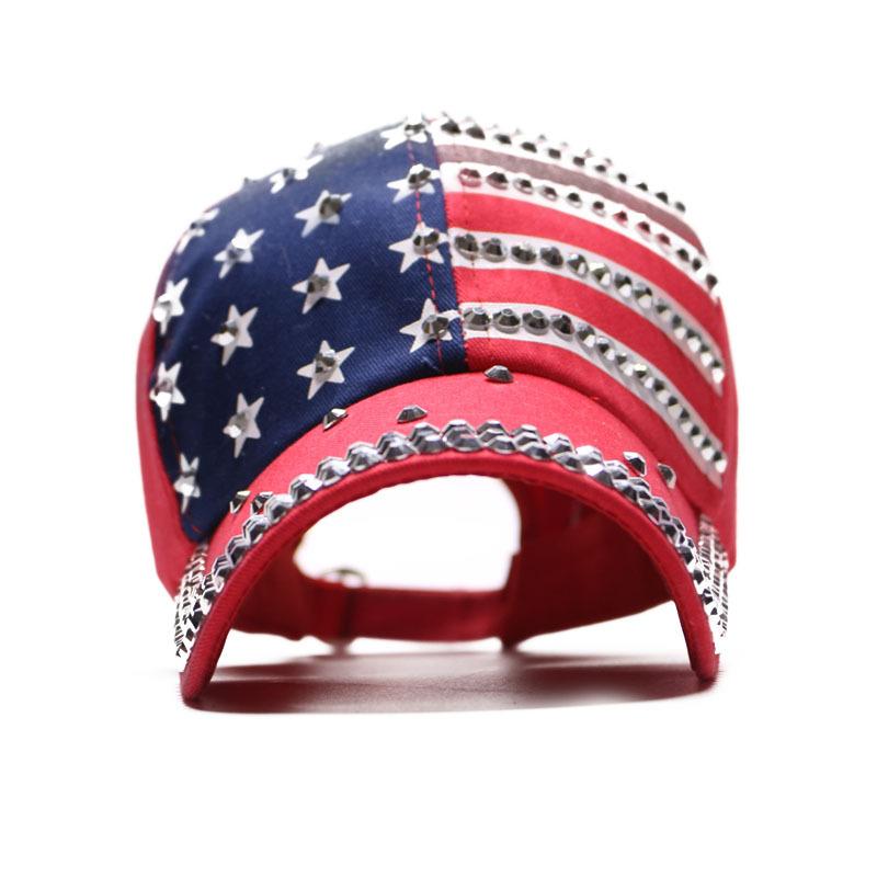 New European and American Trendy New American Flag Diamond-encrusted Baseball Washed Summer Men's and Women's Outdoor Sun Hats