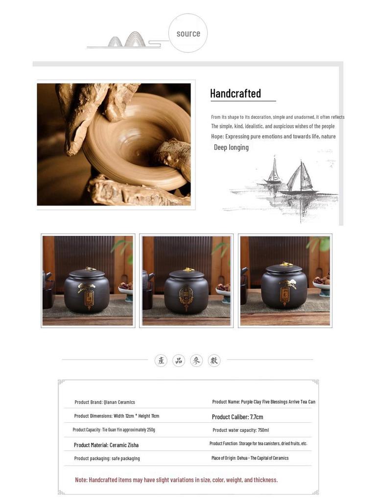 Exquisite Gilded Purple Clay Tea Storage Can - Moisture-Proof Ceramic for White, Black, and Pu'er Tea