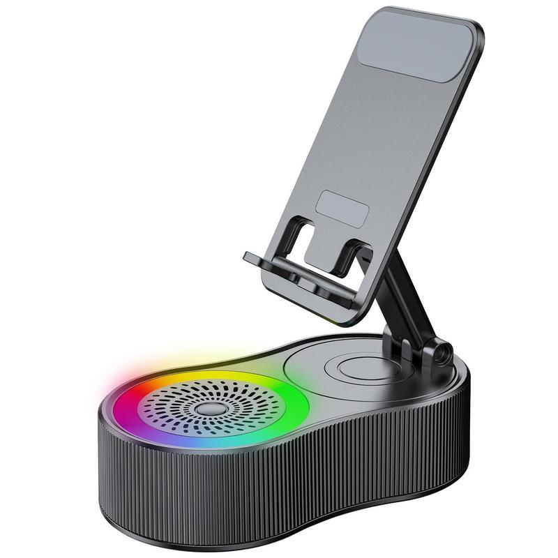 Support de téléphone rotatif à 360 degrés avec haut-parleur sans fil compatible Bluetooth, éclairage RVB, hauteur réglable