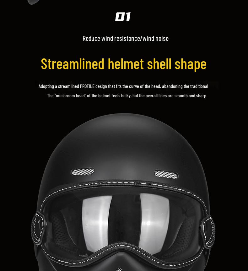Retro Fiberglass Full-Face Motorcycle Helmet for Men & Women - Small Shell Pig Nose Design, Ideal for Harley Cruisers & American Bikes.