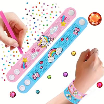 3PCS Children's DIY Diamond Drawing Bracelet Dot Diamond Sticker Wrist Band Clap Circle Toys Creative Birthday Gift