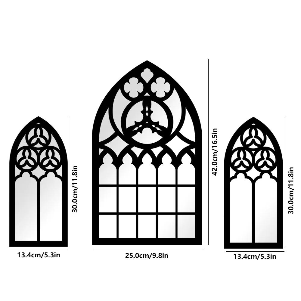 1/3Pcs Gothic Mirrors Wall Decor Spooky Gothic Arched Wall Mirrors Vintage Cathedral Arch Frame Mirror Decorative Goth Mirror