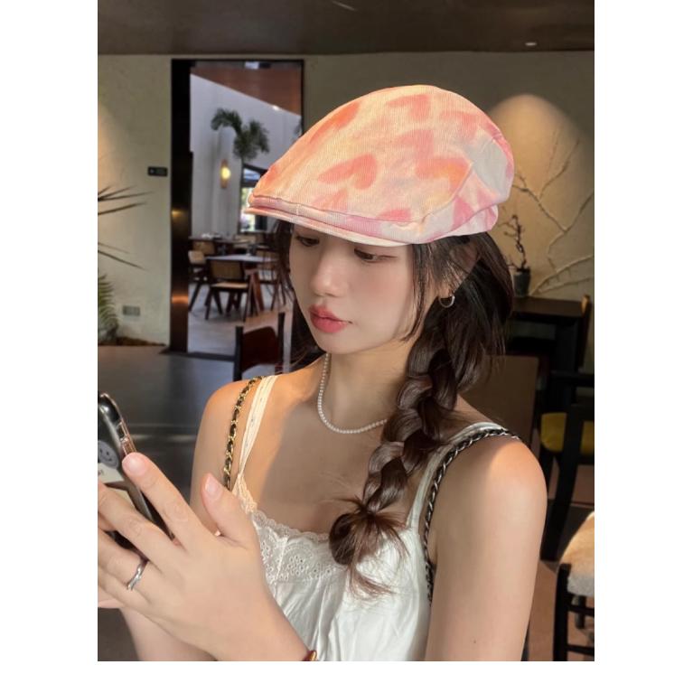 British retro pink heart-shaped denim forward cap for women, new summer inverted beret, early autumn duckbill cap