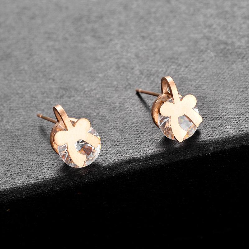 Korean Style Simple Zircon Stud Earrings For Women Elegant Ladies Stainless Steel Earring Jewelry Female Party Accessories Gift