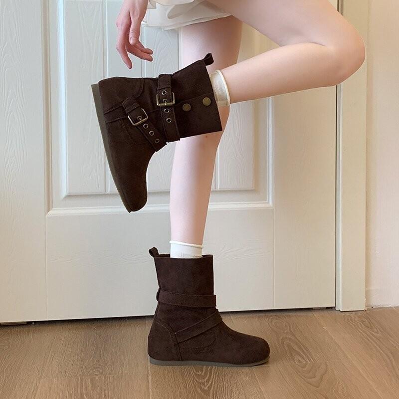 Fashion New Style Fashion Women's Luxury Suede Western Boots Women Ankle Boots Women's Black Short Booties Large Size Zapatos Mujer