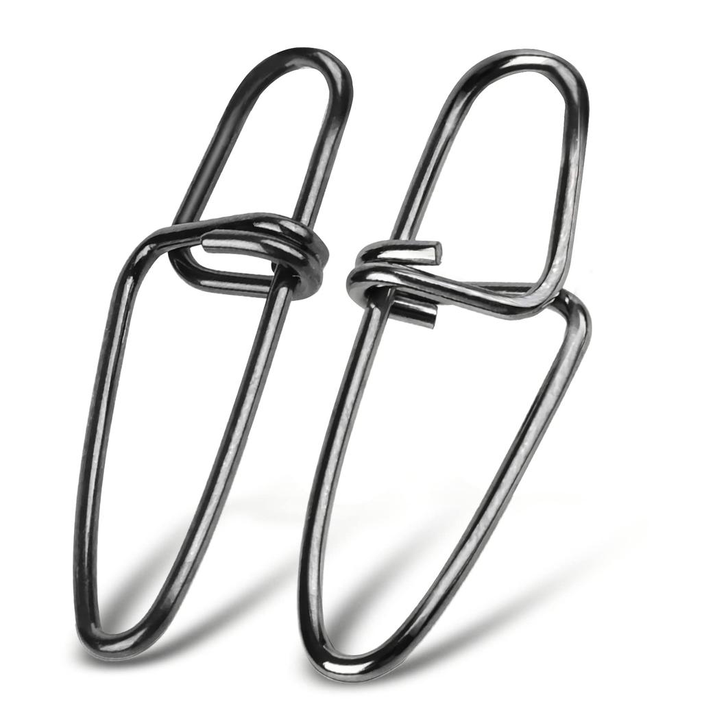 QISHUO Stainless Steel Cross Lock Strong Lure Snaps for Egi Jigging and 100 Black Snaps, Fishing, Pieces, 15kg,