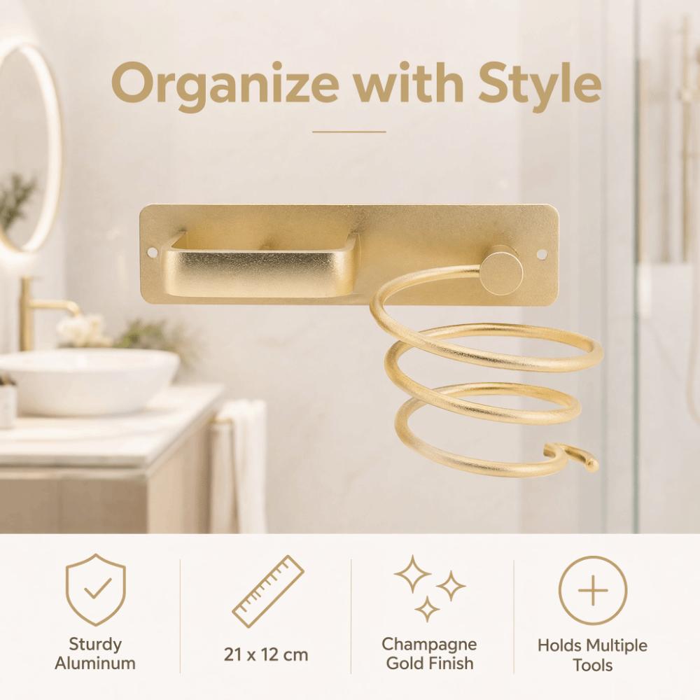 Gold Hair Straightener Holder Wall Mounted Hair Dryer Stand Hair Dryer Holder Space-Saving