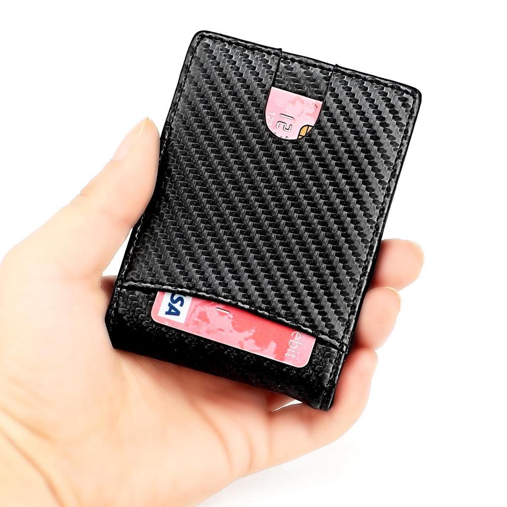 Men's Carbon Fiber Pattern RFID Short Wallet with Front Pocket Dollar Clip