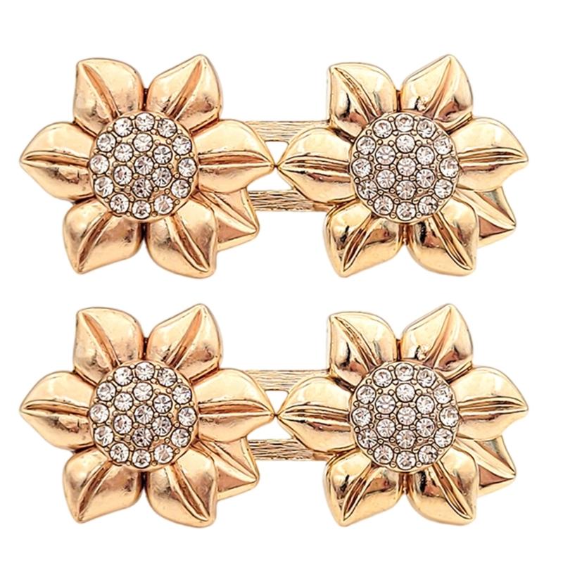 Detachable Alloy Waist Cincher Button Sparkling Crystal Flower Closure No Sew Fashion Accessory