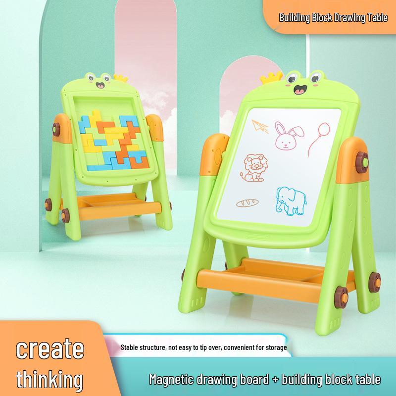 

Children s Dual-Use Magnetic Drawing & Building Block Easel - Double-Sided & Erasable