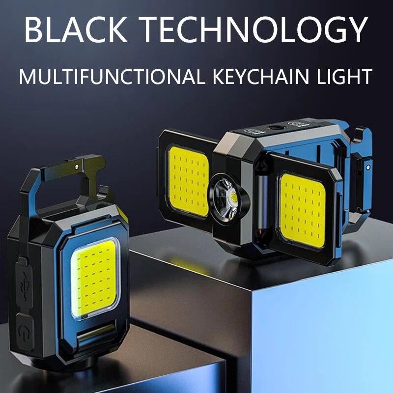 Mini-LED-Taschenlampe, Schlüsselanhänger-Licht, Doppel-COB-Lichter, wiederaufladbare USB-Arbeitslichter, Angellaterne mit eingebautem Magnetakku