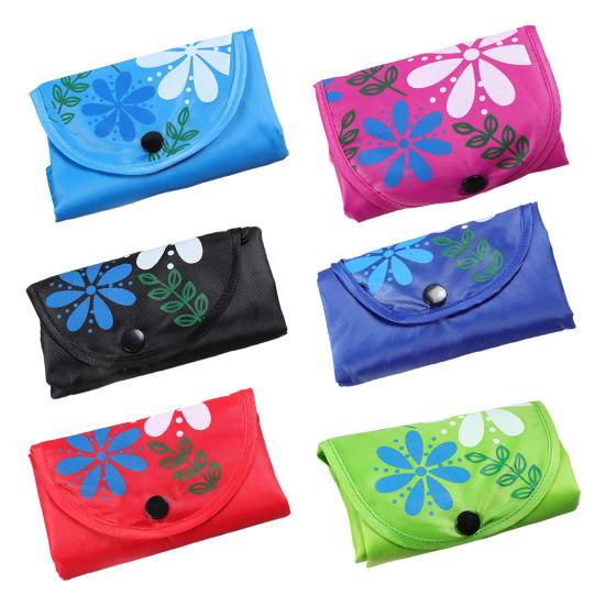 Folding Grocery Bag Reusable Large Capacity Shopping Bag Machine Washable Multi-purpose Flower Print Handbag Tote with Snap Button
