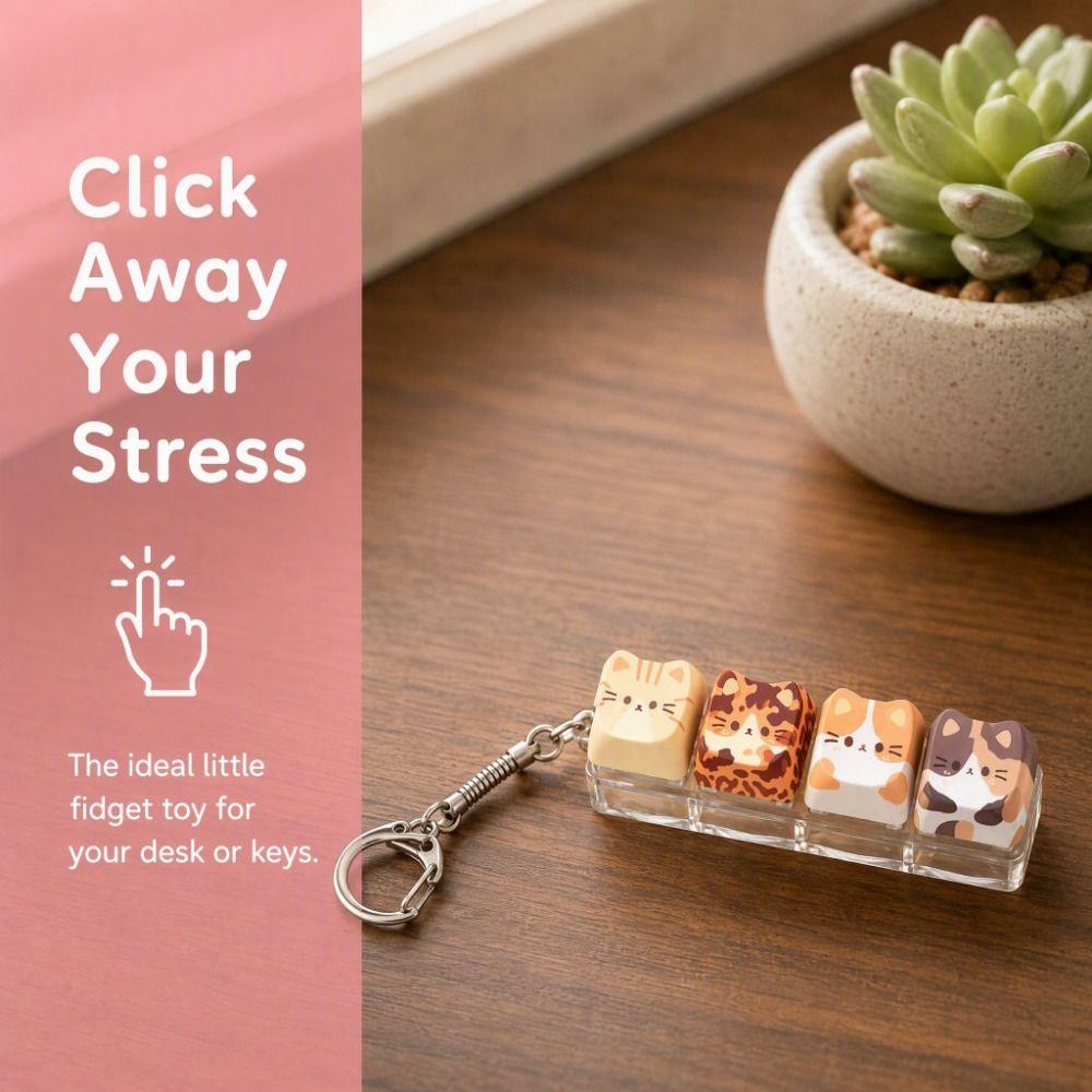 Creative Cat Fidget  Keychain Kawaii Keycap Keychain Cute Finger Keyboard Pendant  Backpack Pendant