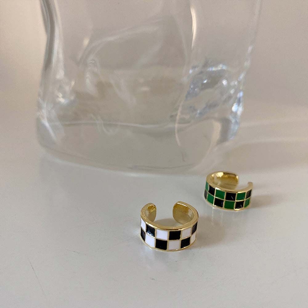 

Plaid Ear Jewelry Dripping Oil No Piercing Korean Ear Cuff Women Ear Clips Clip On Earrings Zinc Zinc Alloy чёрный/зелёный