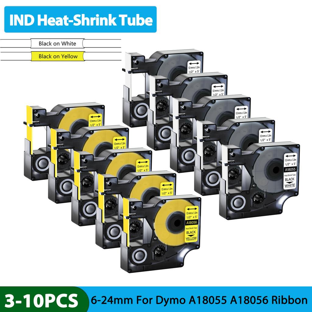 3/5/10 Stück Kompatibel für DYMO IND Schrumpfschlauch-Etikett A18055 18056 Industrie-Etikettenband Für Dymo Rhino 1000 5200 Etikettendrucker