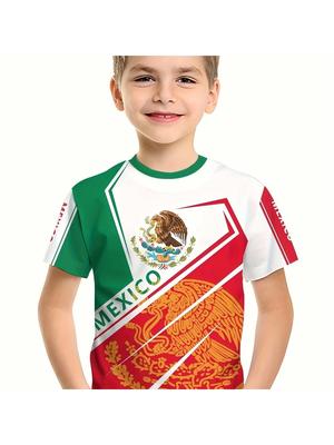 Sommer Kinderkleidung Jungen Mode Mexiko Flagge 3D Druck T-Shirt Kurzarm