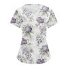 Women's Retro Floral Printed Short Sleeve V-neck Tops Working Pocket Blouse